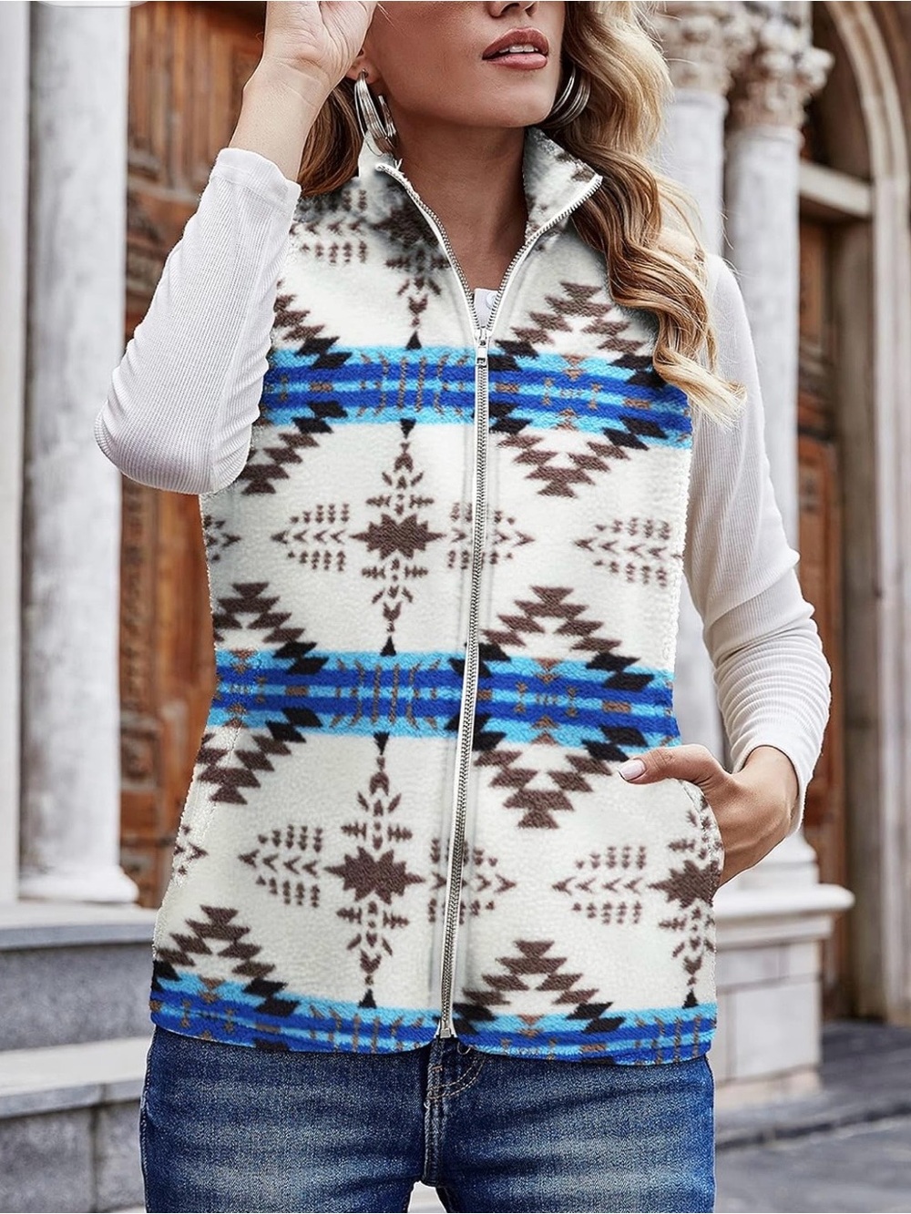Lomon women’s sz XL fuzzy Sherpa fleece jacket vest sleeveless zipper NWT pocket